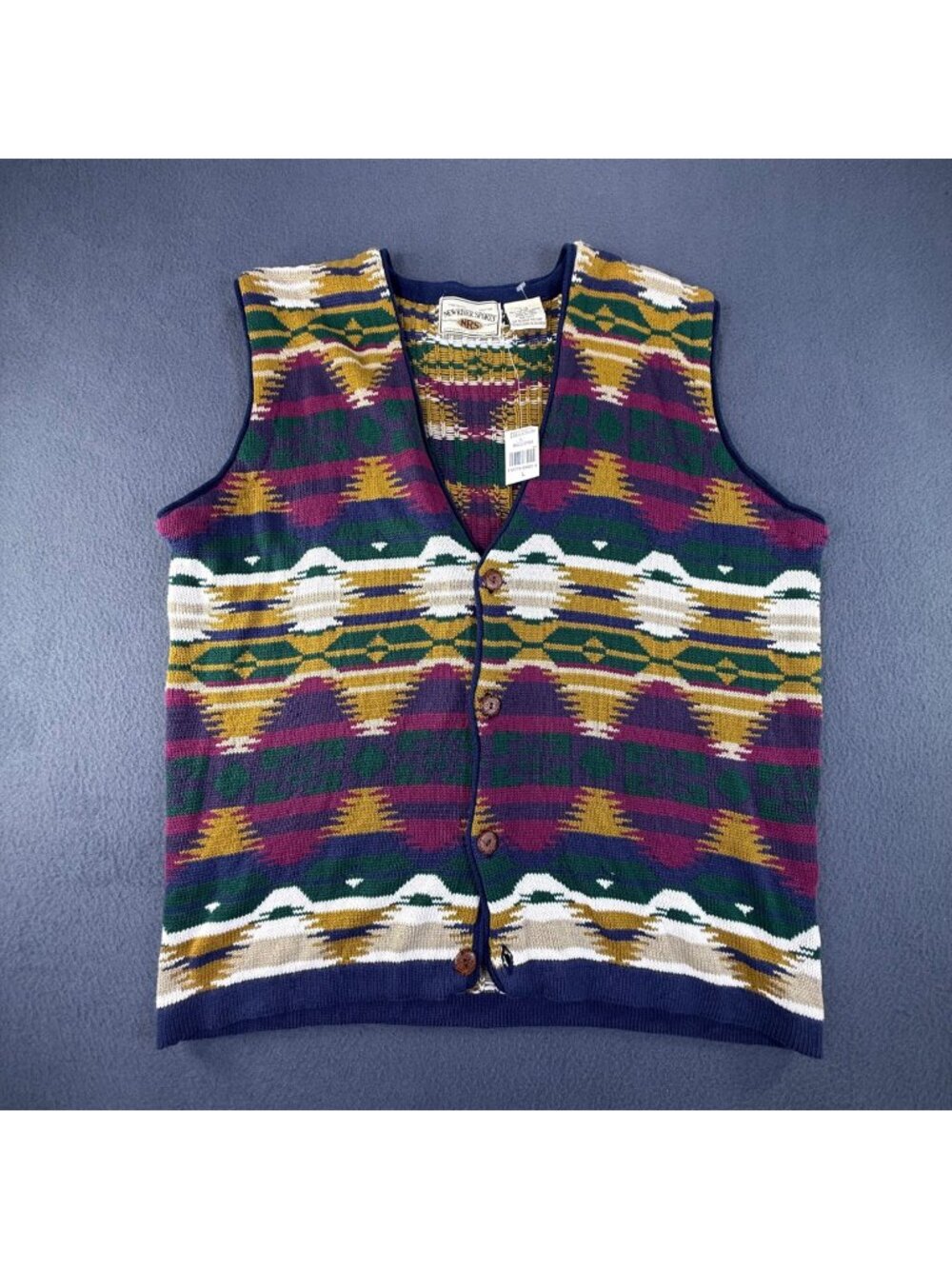 VTG NWT New River Sports Mens Large Cotton Sweater Vest Southwestern Geometric
